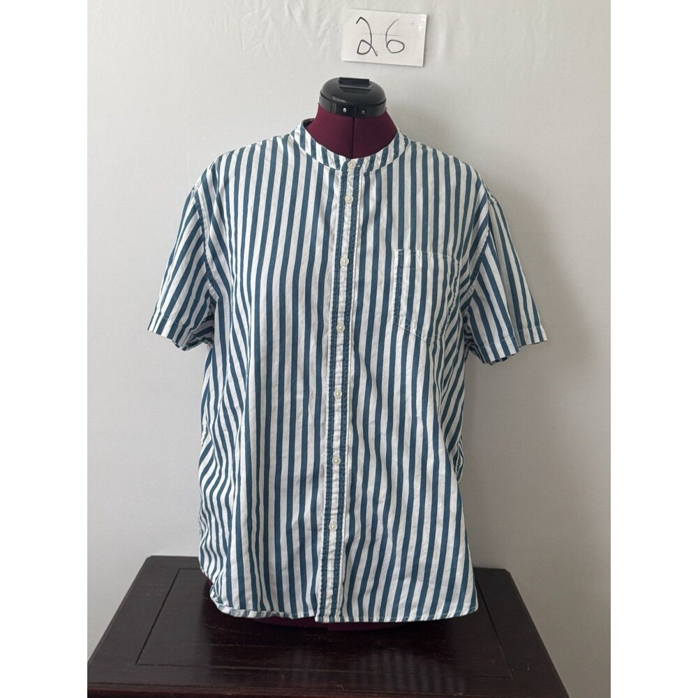 Calvin Klein Jeans Men’s XXL Blue White Stripe Band Collar Button Shirt SS